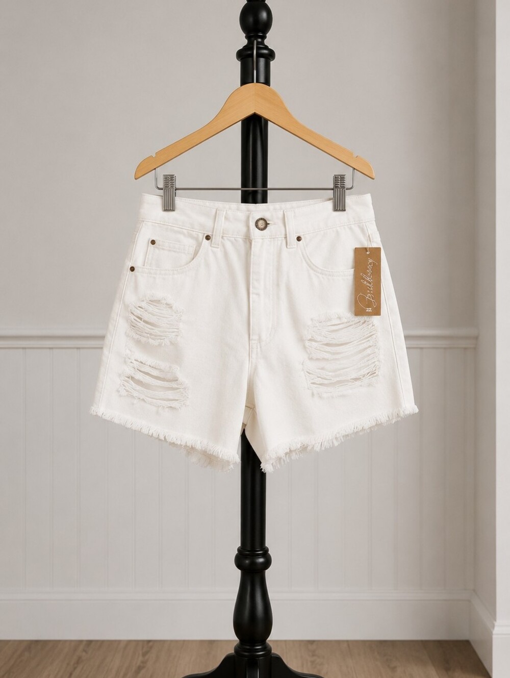 Billabong White Destroyed Mom Fit Shorts